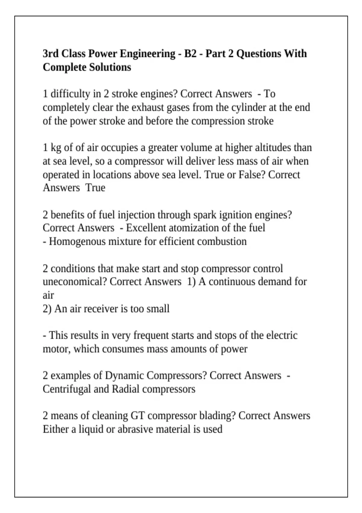 3rd Class Power Engineering - B2 - Part 2 Questions With Complete ...