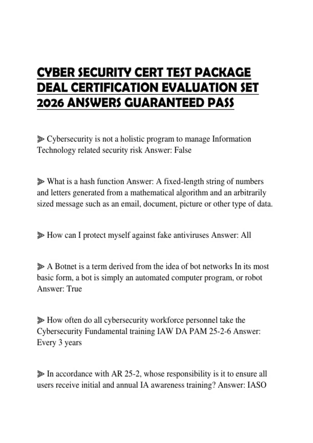CYBER SECURITY CERT TEST PACKAGE DEAL CERTIFICATION EVALUATION SET 2026 ...