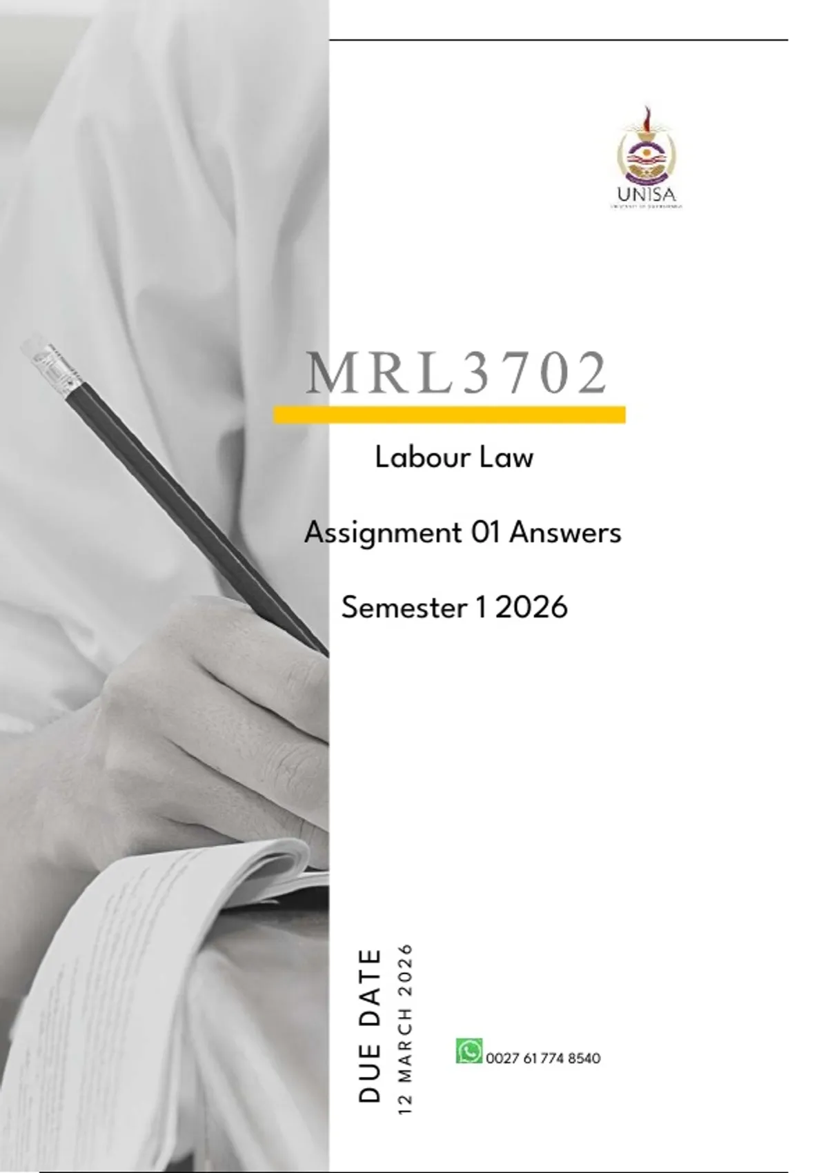 MRL3702 Assignment 01 Answers Semester 1 2026 - Labour Law (MRL3702 ...