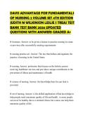 DAVIS ADVANTAGE FOR FUNDAMENTALS OF NURSING 2 VOLUME SET 4TH EDITION JUDITH M WILKINSON LESLIE S TREAS TEST BANK TEST BANK 2026 UPDATED QUESTIONS WITH ANSWERS GRADED A&plus;