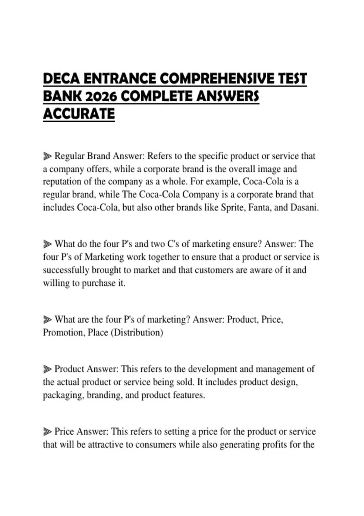 Deca Testing DECA ENTRANCE COMPREHENSIVE TEST BANK 2026 COMPLETE ANSWERS ACCURATE ...