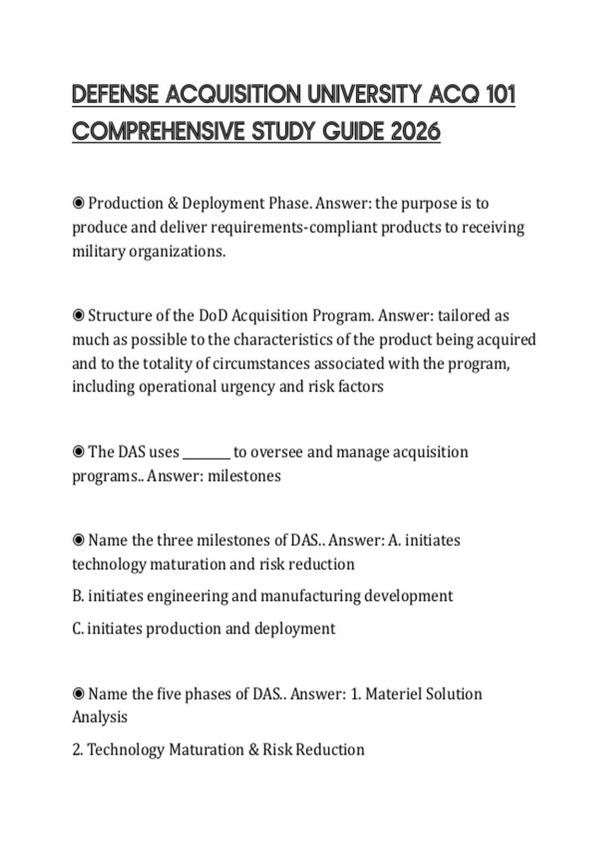 DEFENSE ACQUISITION UNIVERSITY ACQ 101 COMPREHENSIVE STUDY GUIDE 2026 ...