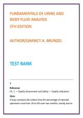 Fundamentals of Urine and Body Fluid Analysis Test Bank &vert; Brunzel 5th Edition &vert; Nursing Test Bank 2026 &vert; MLS Urinalysis MCQs