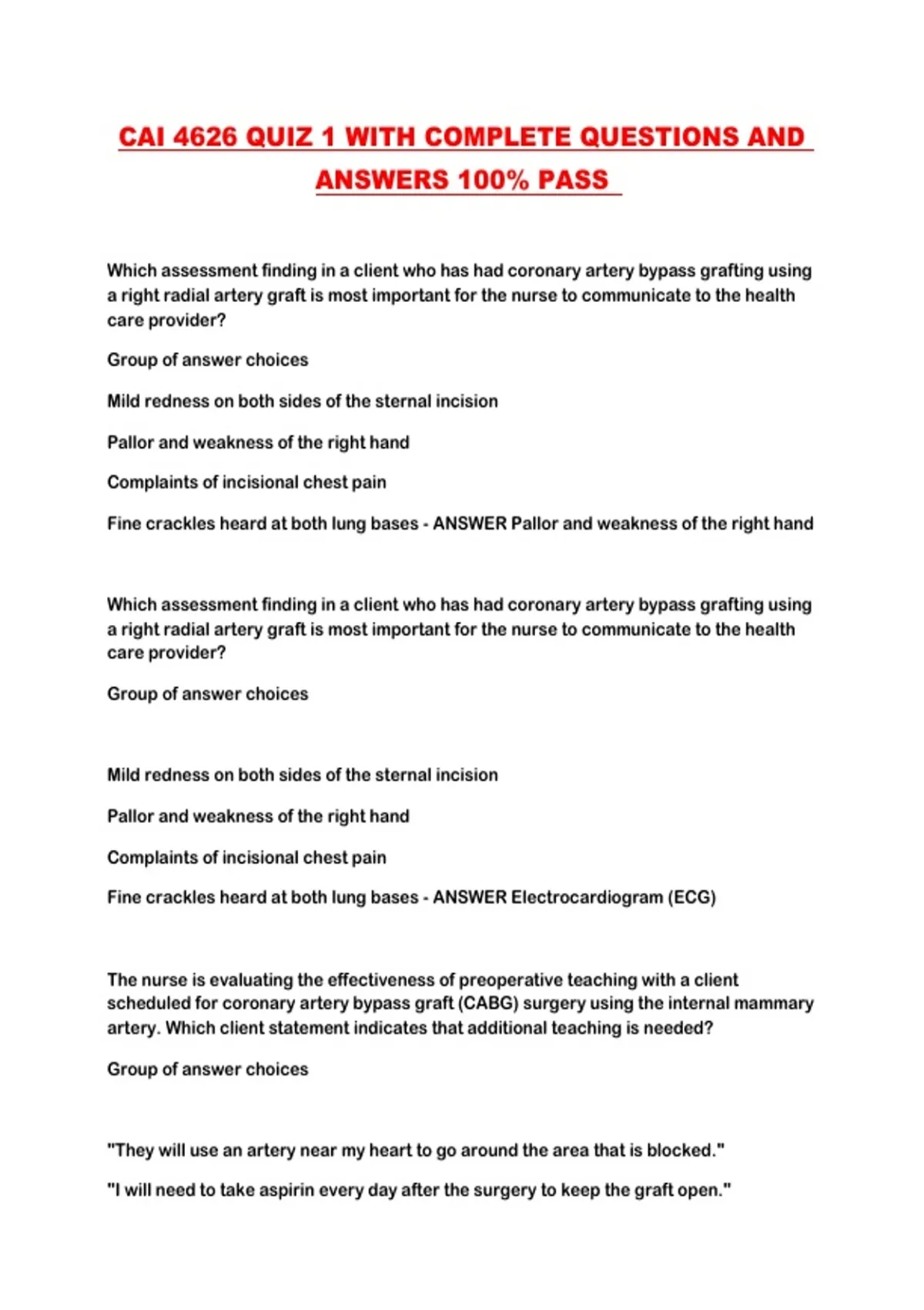 CAI 4626 QUIZ 1 WITH COMPLETE QUESTIONS AND ANSWERS 100% PASS - CAI ...