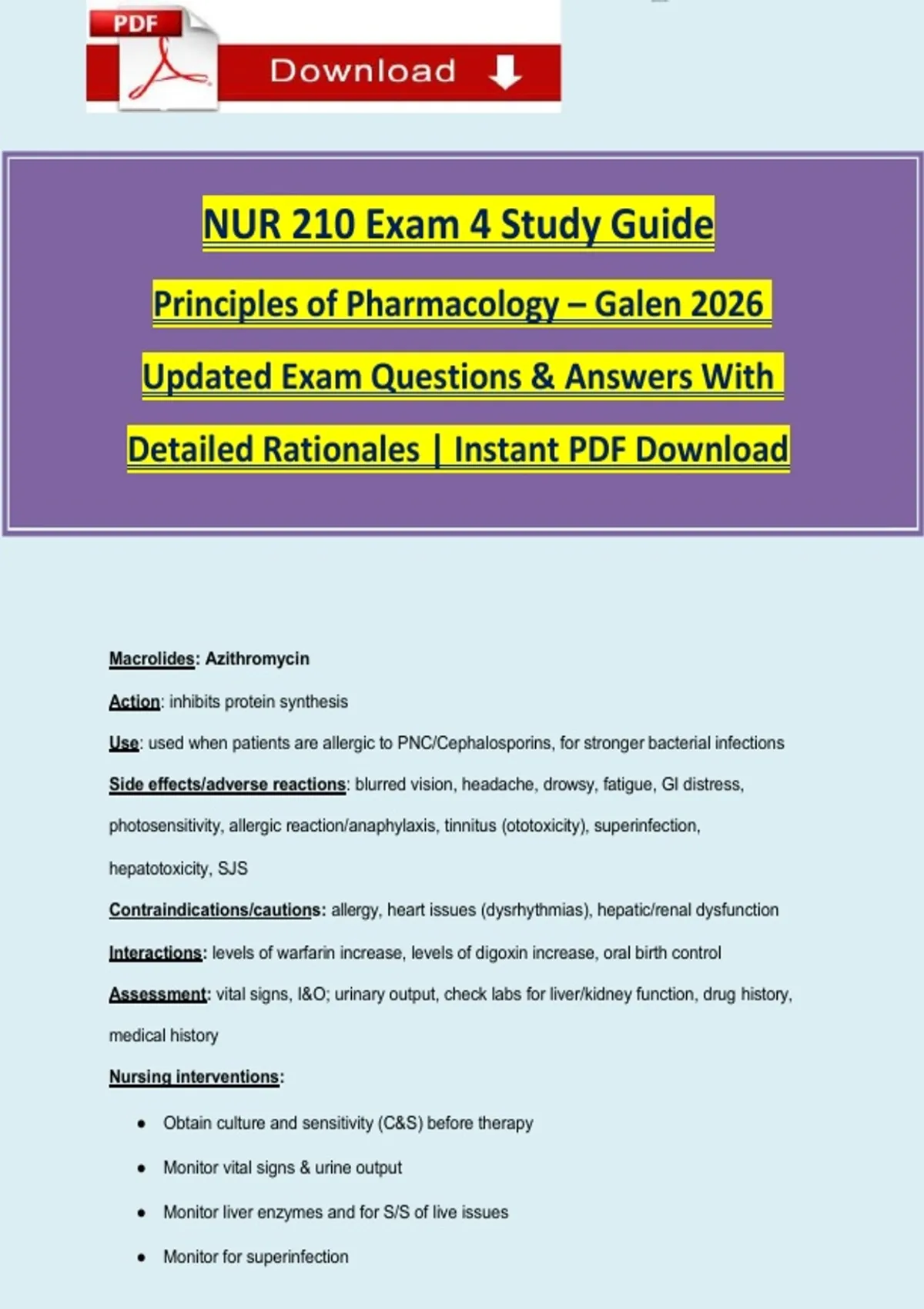 NUR 210 Exam 4 Study Guide Principles of Pharmacology – Galen 2026 ...