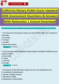 California Notary Public Exam Updated 2026 Assessment Questions & Answers With Rationales &vert; Instant Download  