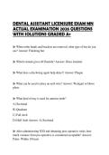 DENTAL ASSISTANT LICENSURE EXAM MN ACTUAL EXAMINATION 2026 QUESTIONS WITH SOLUTIONS GRADED A&plus;