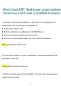 West Coast EMT Final Exam &lpar;Latest Update&rpar; Questions and Answers&comma; Verified Answers&comma; 2026&sol;2027 Exam Preparation