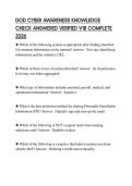 DOD CYBER AWARENESS KNOWLEDGE CHECK ANSWERED VERIFIED V18 COMPLETE 2026