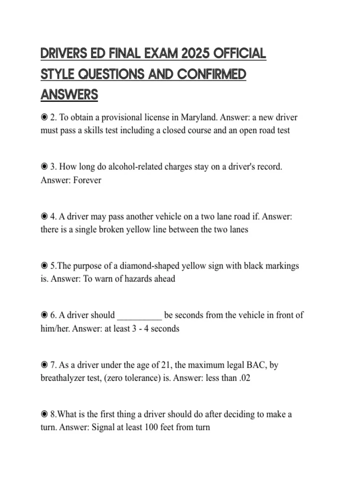 Drivers Ed Answer Key DRIVERS ED FINAL EXAM 2025 OFFICIAL STYLE QUESTIONS AND CONFIRMED ...