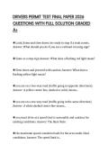DRIVERS PERMIT TEST FINAL PAPER 2026 QUESTIONS WITH FULL SOLUTION GRADED A&plus;