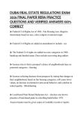 DUBAI REAL ESTATE REGULATIONS EXAM 2026 FINAL PAPER RERA PRACTICE QUESTIONS AND VERIFIED ANSWERS 100&percnt; CORRECT