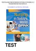 TEST BANK FOR Nursing in Today's World&colon; Trends&comma; Issues&comma; and Management Twelfth&comma; North American Edition by Dr&period; Amy Stegen Buckway &comma; Holli Sowerby ISBN&colon; ALL CHAPTERS COVERED YOUR ULTIMATE GUIDE 100&percnt; VERIFIED A&plus; GRADE ASSURED&excl;&excl;&excl;&excl;&excl;&excl;&excl; CERTIFIED PASS&excl;&excl;&excl;&excl;