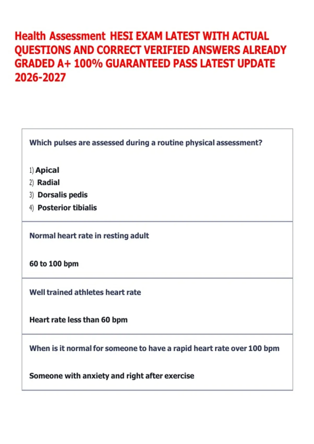 Health Assessment HESI EXAM LATEST WITH ACTUAL QUESTIONS AND CORRECT ...