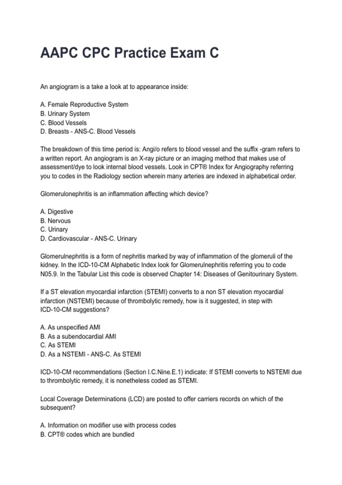 AAPC CPC Practice Exam C NEWEST 2026/2027 ACTUAL EXAM COMPLETE ...