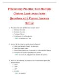 Phlebotomy Practice Test Multiple  Choices Latest 2025&sol;2026  Questions with Correct Answers  Solved