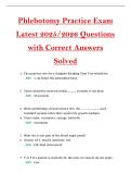Phlebotomy Practice Exam  Latest 2025&sol;2026 Questions  with Correct Answers  Solved