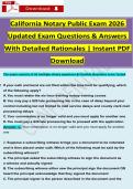California Notary Public Exam 2026 Updated Exam Questions & Answers With Detailed Rationales &vert; Instant PDF Download 
