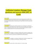 California Cemetery Manager Exam &vert; Verified Questions and Correct Answers &vert; 2026&sol;2027 A&plus; Grade Edition
