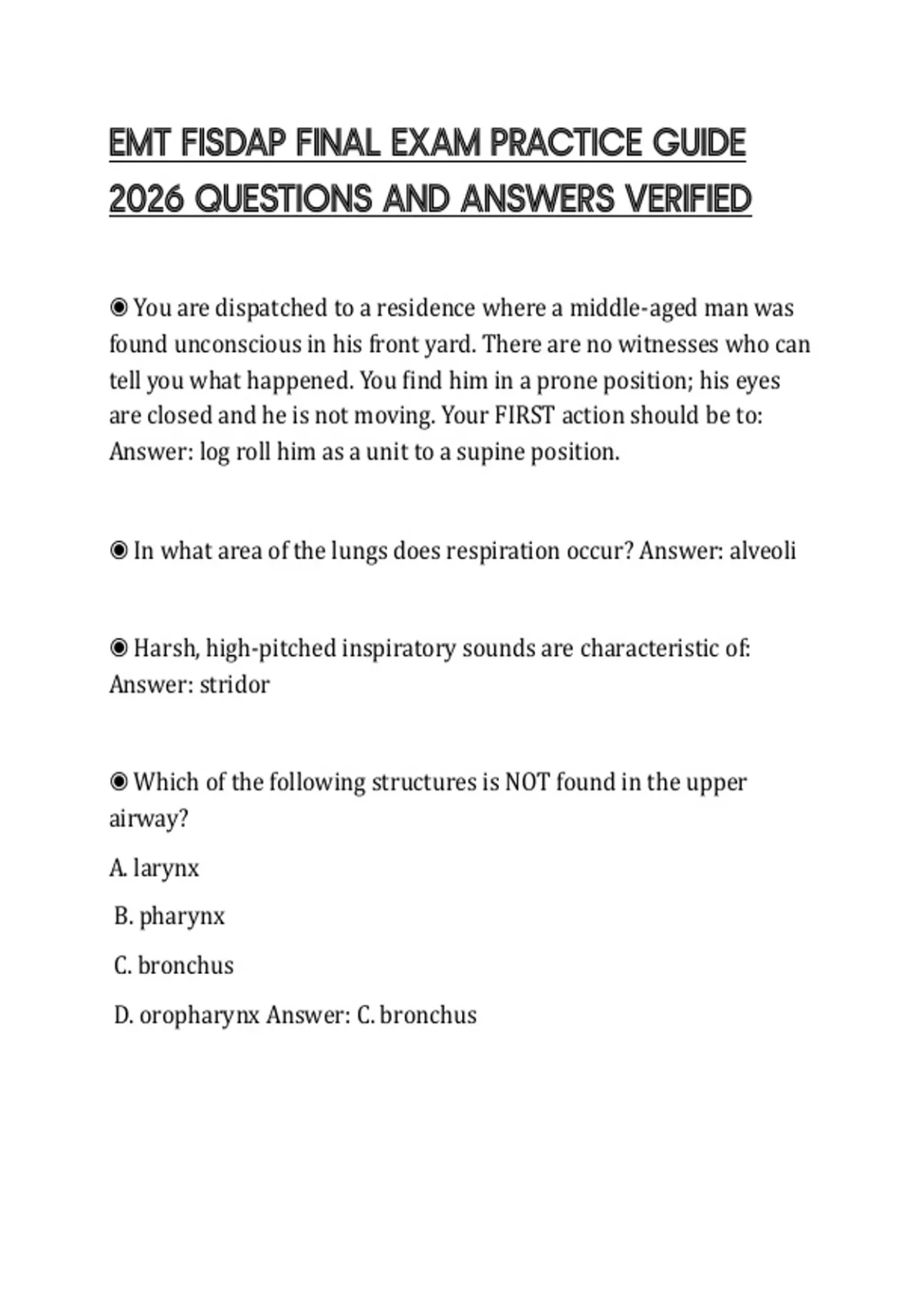 EMT FISDAP FINAL EXAM PRACTICE GUIDE 2026 QUESTIONS AND ANSWERS ...