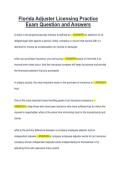 Florida Adjuster Licensing Practice Exam Question and Answers