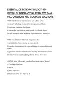 ESSENTIAL OF PATHOPHYSIOLOGY 4TH EDITION BY PORTH ACTUAL EXAM TEST BANK FULL QUESTIONS AND COMPLETE SOLUTIONS