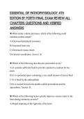ESSENTIAL OF PATHOPHYSIOLOGY 4TH EDITION BY PORTH FINAL EXAM REVIEW ALL CHAPTERS QUESTIONS AND VERIFIED ANSWERS