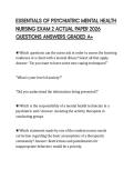 ESSENTIALS OF PSYCHIATRIC MENTAL HEALTH NURSING EXAM 2 ACTUAL PAPER 2026 QUESTIONS ANSWERS GRADED A&plus;