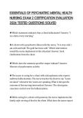 ESSENTIALS OF PSYCHIATRIC MENTAL HEALTH NURSING EXAM 2 CERTIFICATION EVALUATION 2026 TESTED QUESTIONS SOLVED