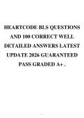 HEARTCODE BLS QUESTIONS AND 100 CORRECT WELL DETAILED ANSWERS LATEST UPDATE 2026 GUARANTEED PASS GRADED A&plus; &period;