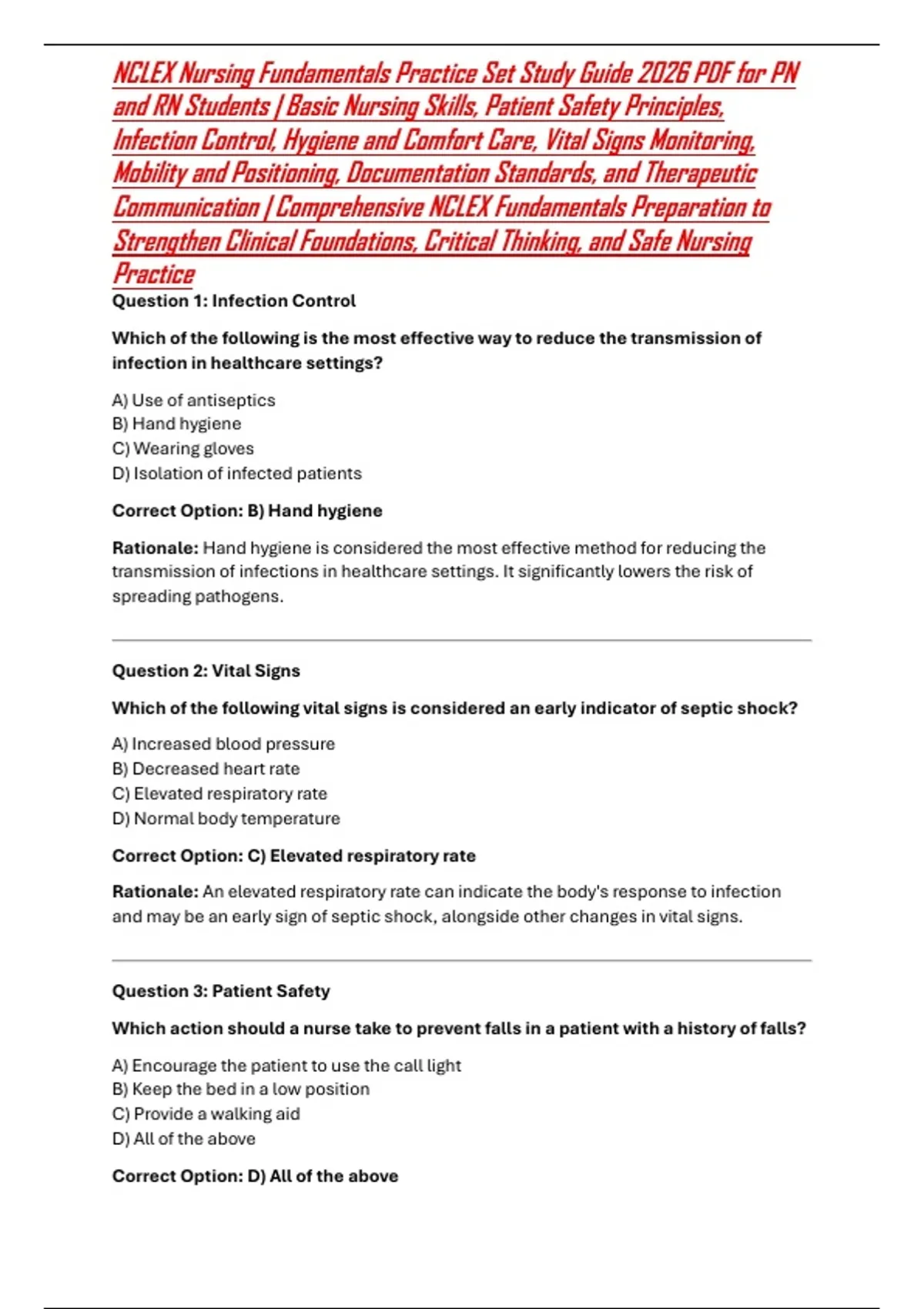 NCLEX Nursing Fundamentals Practice Set Study Guide 2026 PDF for PN and ...