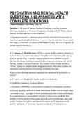 PSYCHIATRIC AND MENTAL HEALTH QUESTIONS AND ANSWERS WITH COMPLETE SOLUTIONS