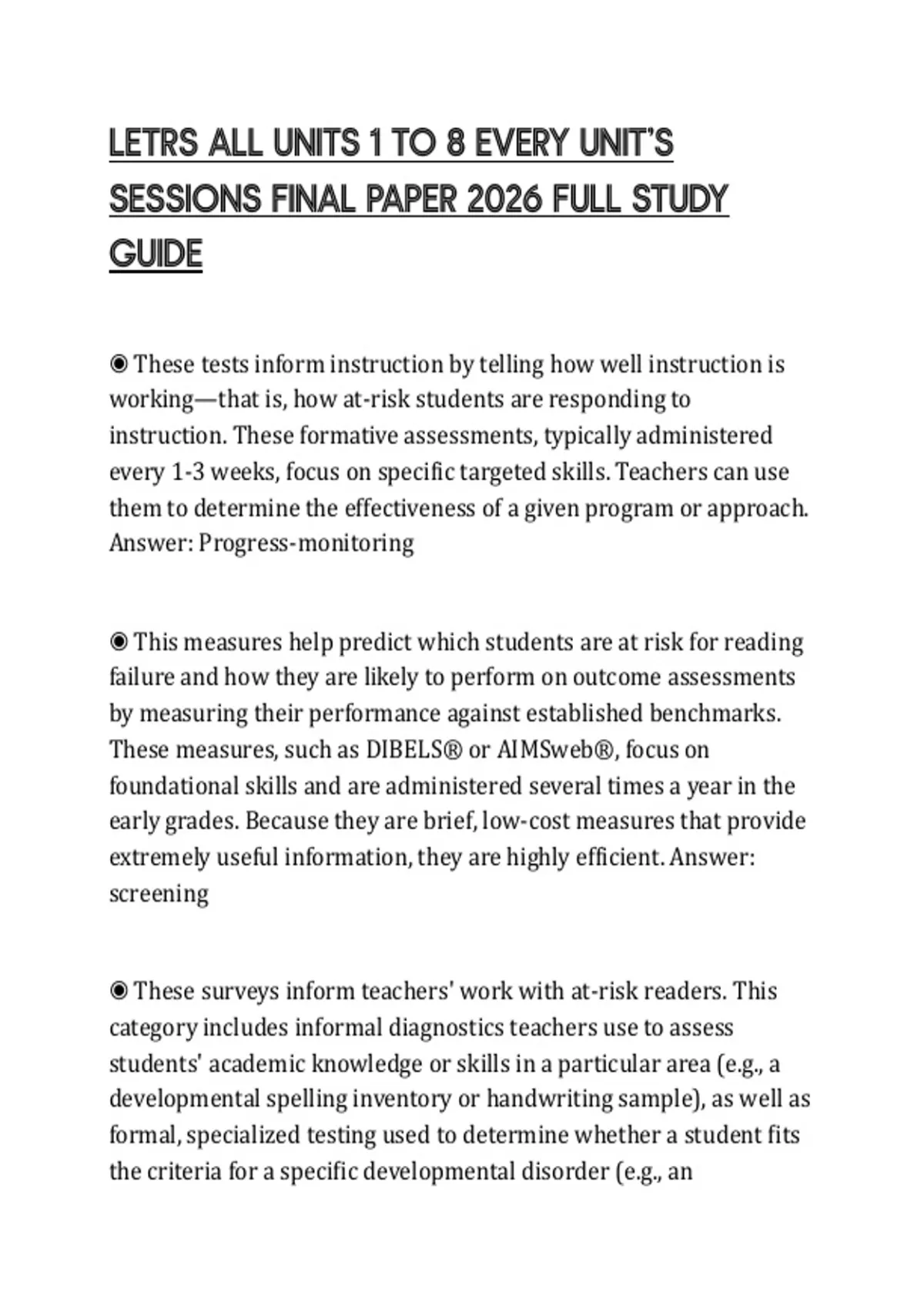 LETRS ALL UNITS 1 TO 8 EVERY UNIT’S SESSIONS FINAL PAPER 2026 FULL ...