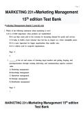 Marketing Management 15th Edition Test Bank &vert; MARKETING 231 &vert; Complete Q&A &vert; Updated 2025&ndash;2026