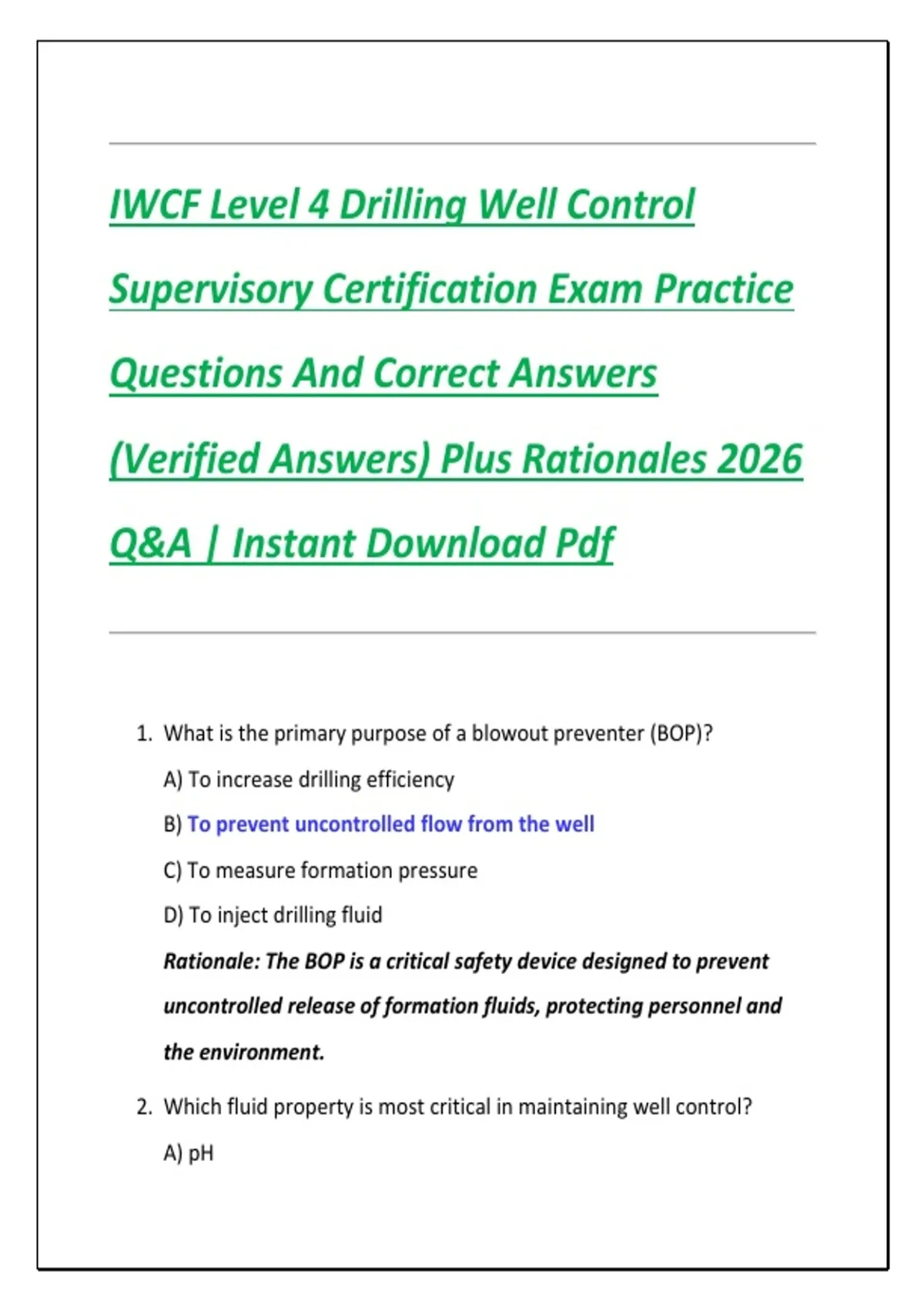 IWCF Level 4 Drilling Well Control Supervisory Certification Exam ...
