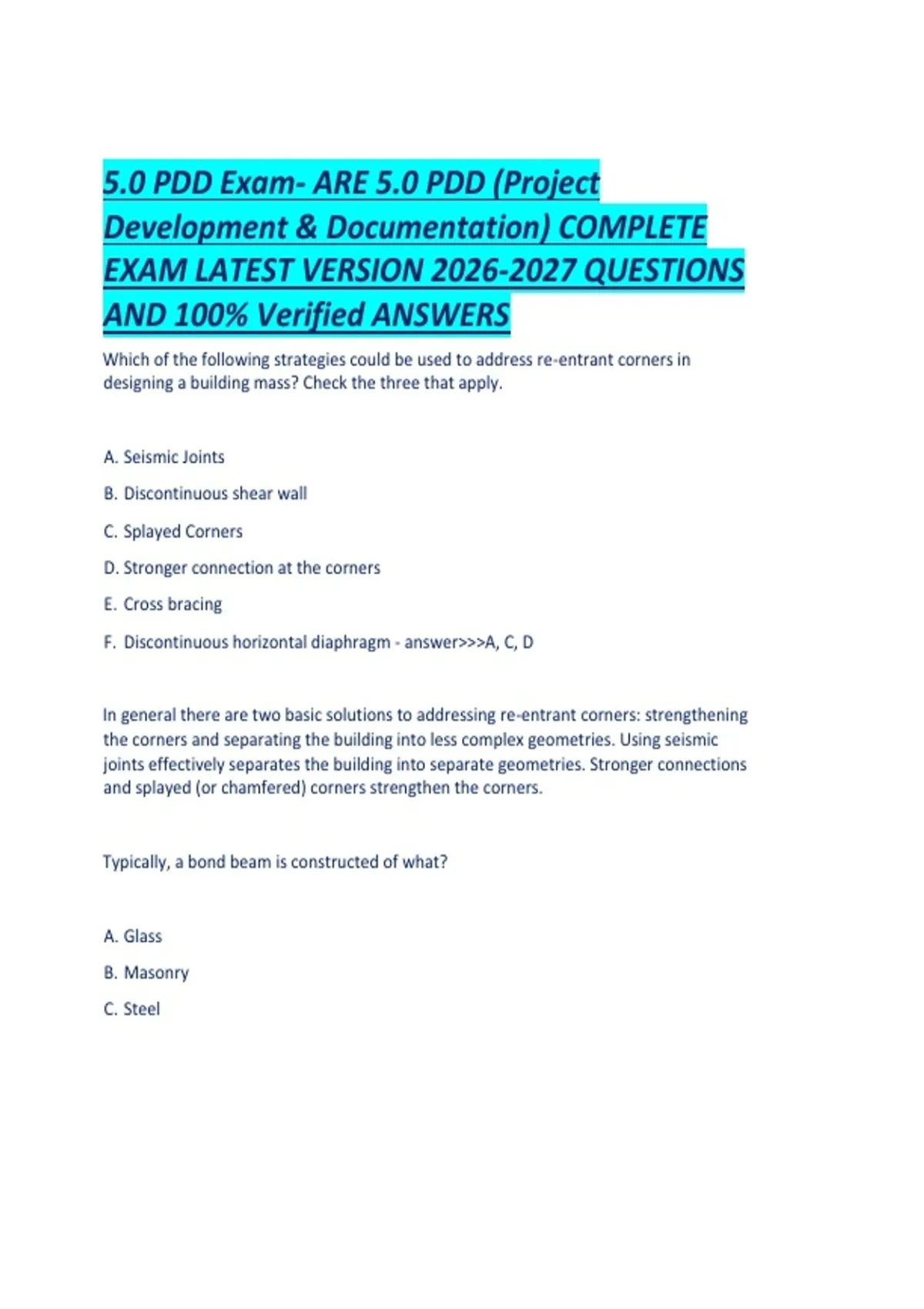 Pdd Example.pdf 5.0 PDD Exam- ARE 5.0 PDD (Project Development & Documentation ...