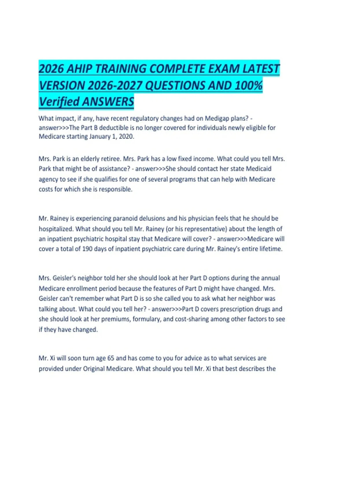 2026 AHIP TRAINING COMPLETE EXAM LATEST VERSION QUESTIONS AND 100 ...