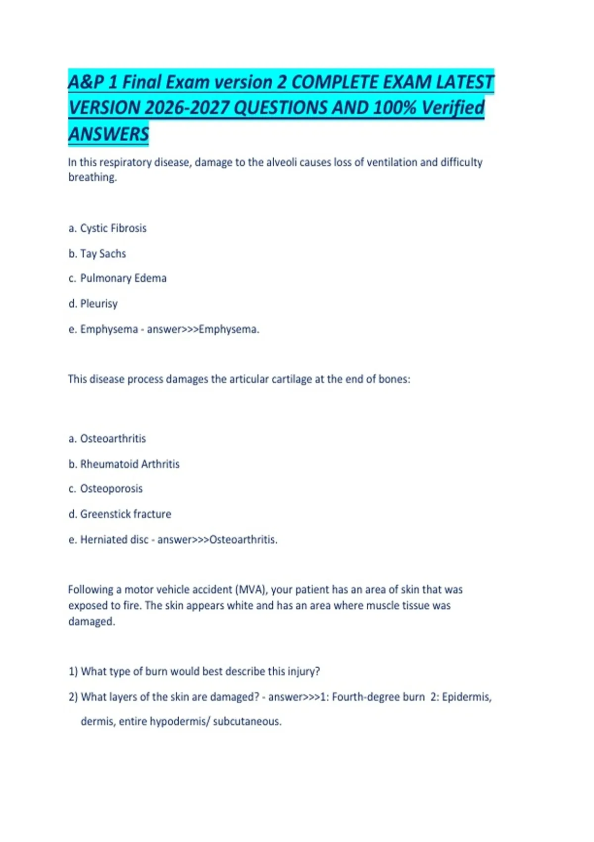 A&P 1 Final Exam version 2 COMPLETE EXAM LATEST VERSION QUESTIONS AND ...