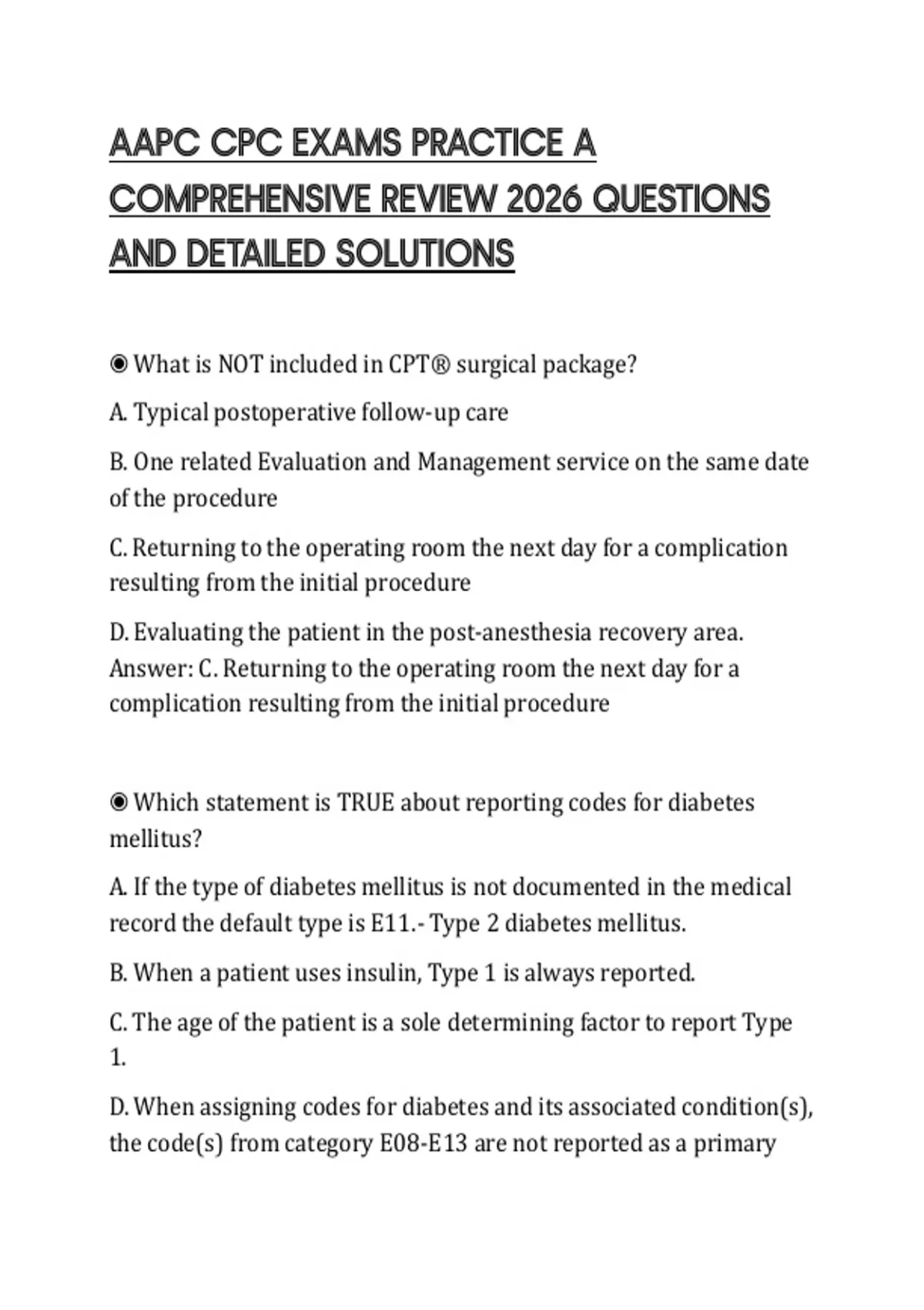 AAPC CPC EXAMS PRACTICE A COMPREHENSIVE REVIEW 2026 QUESTIONS AND ...