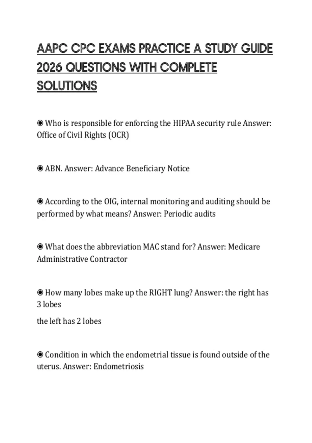 AAPC CPC EXAMS PRACTICE A STUDY GUIDE 2026 QUESTIONS WITH COMPLETE ...
