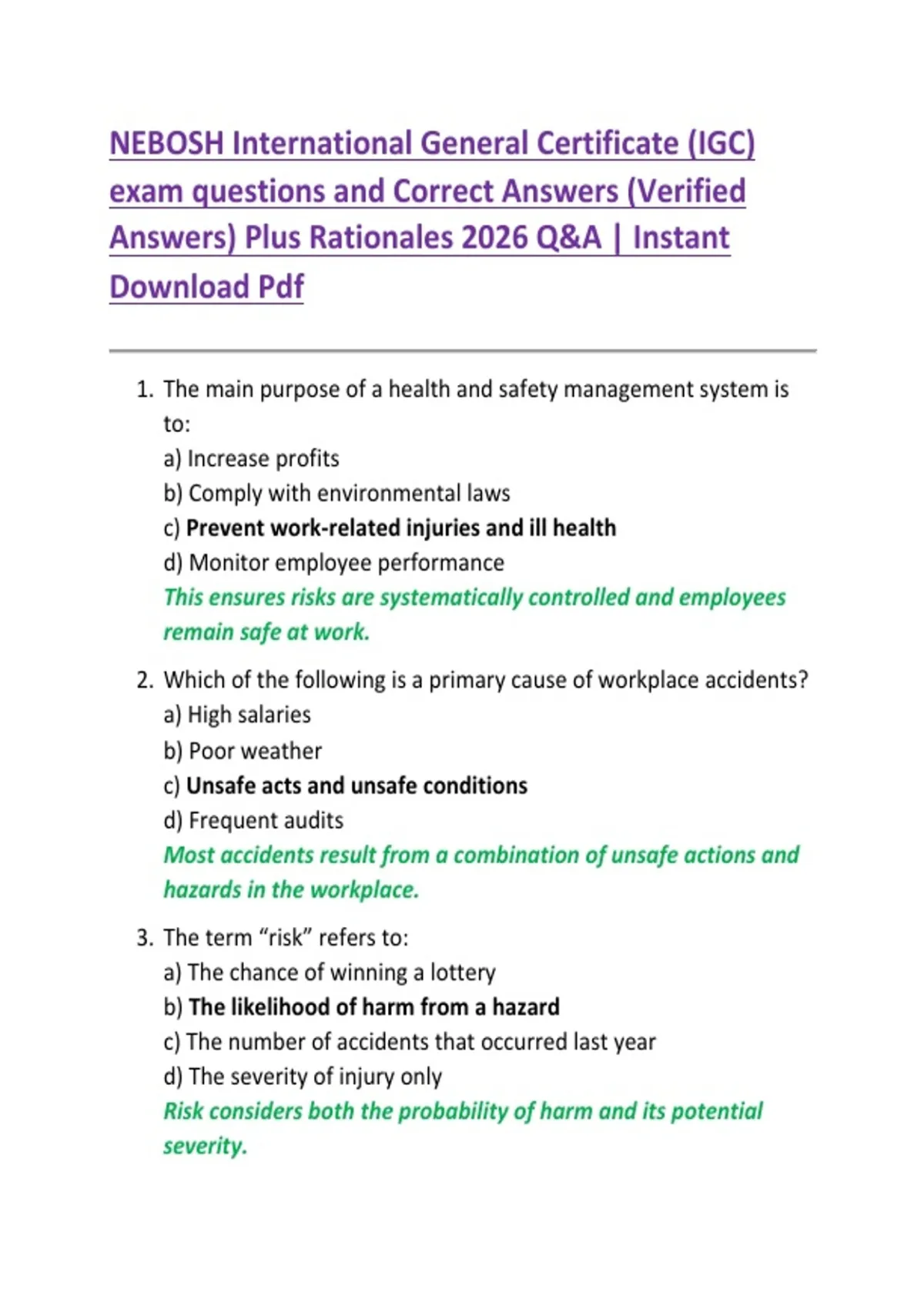 NEBOSH International General Certificate IGC Exam Questions And 