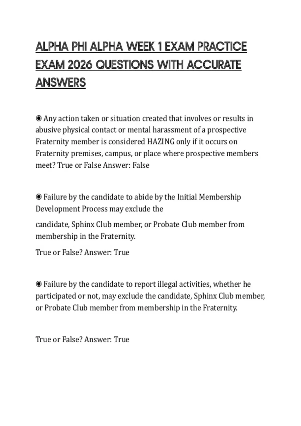 ALPHA PHI ALPHA WEEK 1 EXAM PRACTICE EXAM 2026 QUESTIONS WITH ACCURATE ...