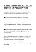 AQA BIOLOGY PAPER 3 PRACTICE EXAM 2026 QUESTIONS WITH ACCURATE ANSWERS