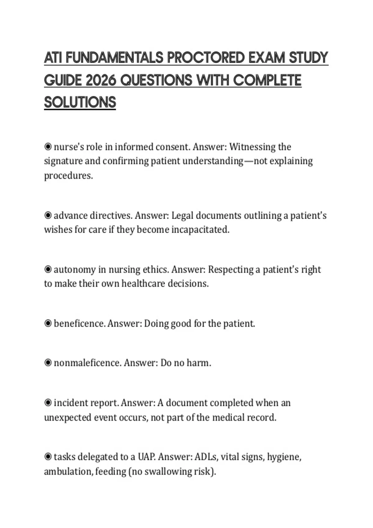 ATI FUNDAMENTALS PROCTORED EXAM STUDY GUIDE 2026 QUESTIONS WITH ...