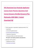 NYC Restricted Use Pesticide Applicator  License Exam Practice Questions And  Correct Answers &lpar;Verified Answers&rpar; Plus  Rationales 2026 Q&A &vert; Instant  Download Pdf