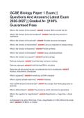 GCSE Biology Paper 1 Exam &vert;&vert;  Questions And Answers&vert; Latest Exam  2026-2027 &vert;&vert; Graded A&plus; &vert;&vert;100&percnt;  Guaranteed Pass 