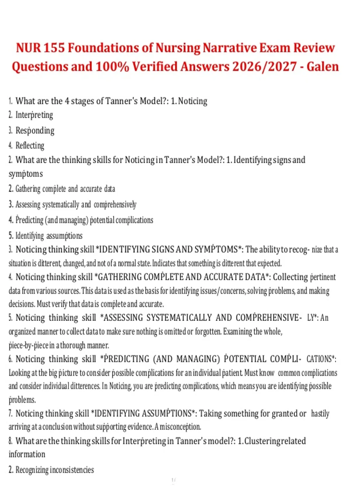 NUR 155 Foundations of Nursing – Narrative Exam Review Questions and ...