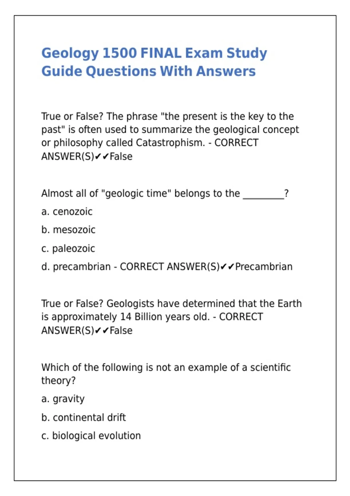 Geology 1500 FINAL Exam Study Guide Questions With Answers - Geology ...