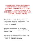 COSMETOLOGY TEXAS STATE BOARD  WRITTEN EXAM 2026 BANK EXAM  QUESTIONS ACCURATE ACTUAL EXAM &sol;  FREQUENTLY TESTED QUESTIONS WITH  DETAILED ANSWERS &vert; GUARANTEED PASS  &vert; GRADED A &vert; LATEST UPDATE