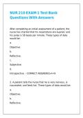 NUR 210 EXAM 1 Test Bank Questions With Answers